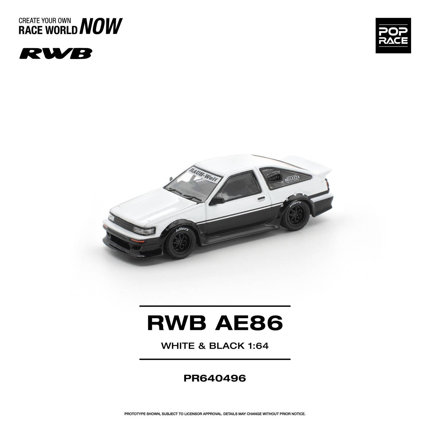 (Pre-order) POP RACE 1/64 RWB AE86 WHITE BLACK Diecast Model Car #PR640496