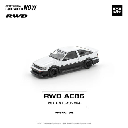 (Pre-order) POP RACE 1/64 RWB AE86 WHITE BLACK Diecast Model Car #PR640496
