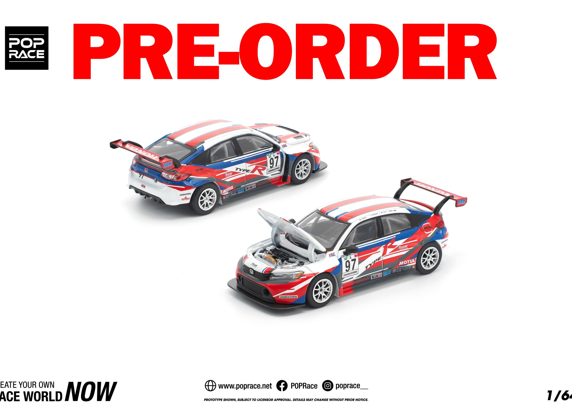 (Pre-order) POPRACE 1/64 HONDA CIVIC TYPE-R (FL5) TCR - M&K RACING Model Car