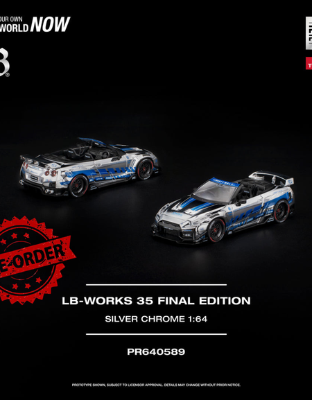 (Pre-order) POPRACE 1/64 - LB-WORKS 35GT-R FINAL EDITION SILVER CHROME Diecast