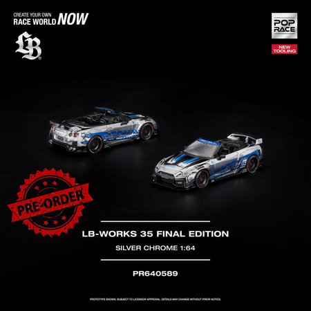 (Pre-order) POPRACE 1/64 - LB-WORKS 35GT-R FINAL EDITION SILVER CHROME Diecast