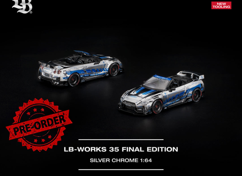 Load image into Gallery viewer, (Pre-order) POPRACE 1/64 - LB-WORKS 35GT-R FINAL EDITION SILVER CHROME Diecast
