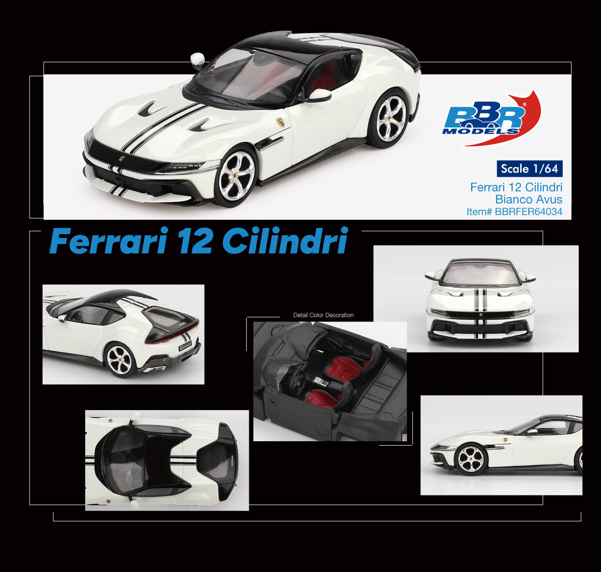 (Pre-order) BBR 1/64 Ferrari 12 Cilindri Bianco Avus Diecast Model BBRFER64034