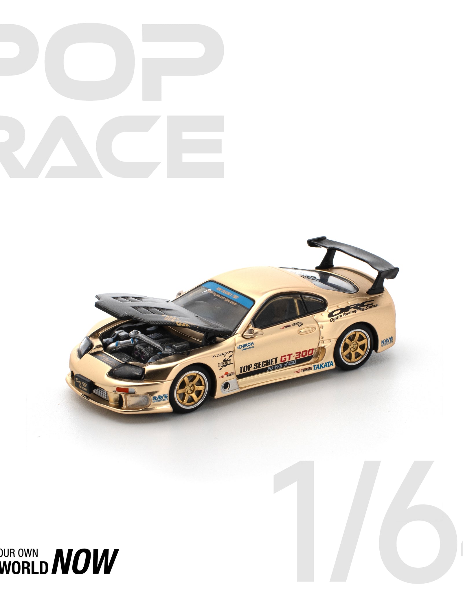 POPRACE 1/64 TOP SECRET GT300 SUPRA - CHROME GOLD Diecast Model Car