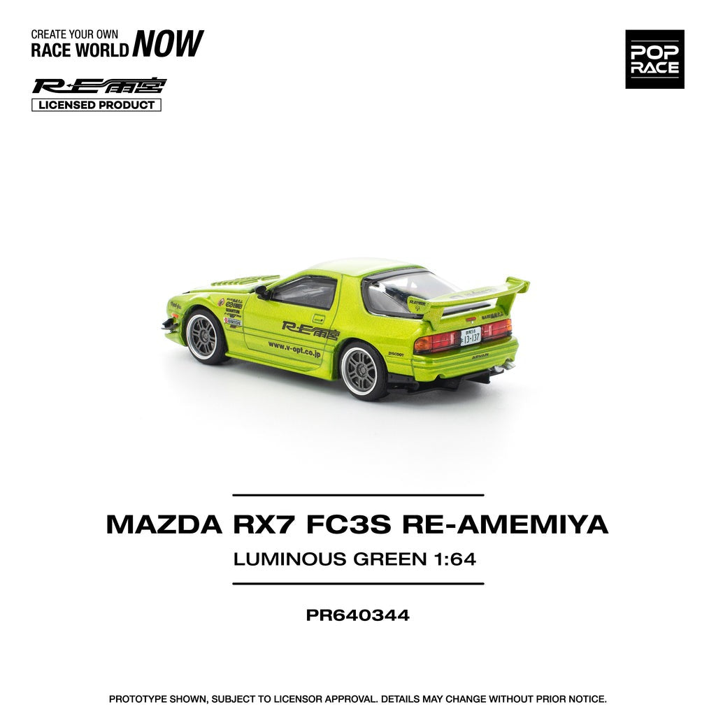 (Pre-order) POPRACE 1/64 MAZDA RX7 FC3S RE-AMEMIYA LUMINOUS GREEN Diecast Car