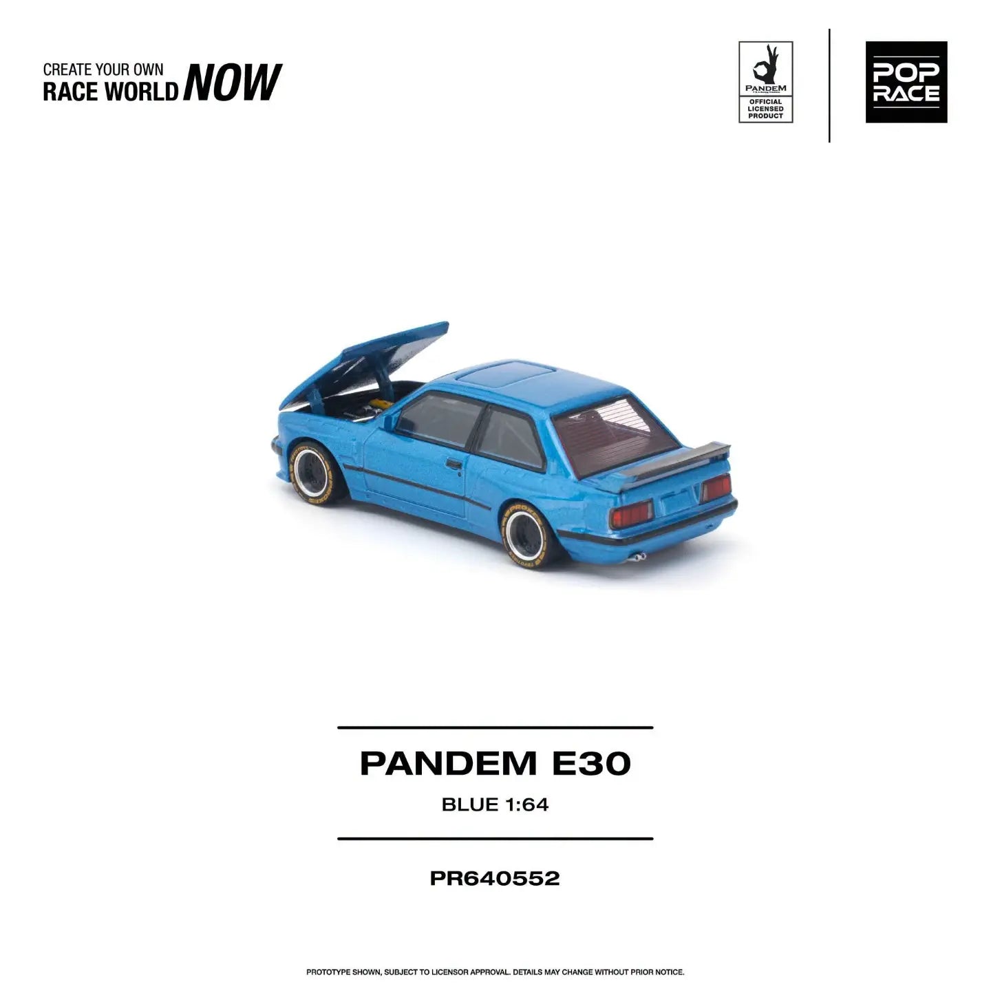 (Pre-order) POPRACE 1/64 - PANDEM E30 BLUE Opening Front Hood Detailed Engine