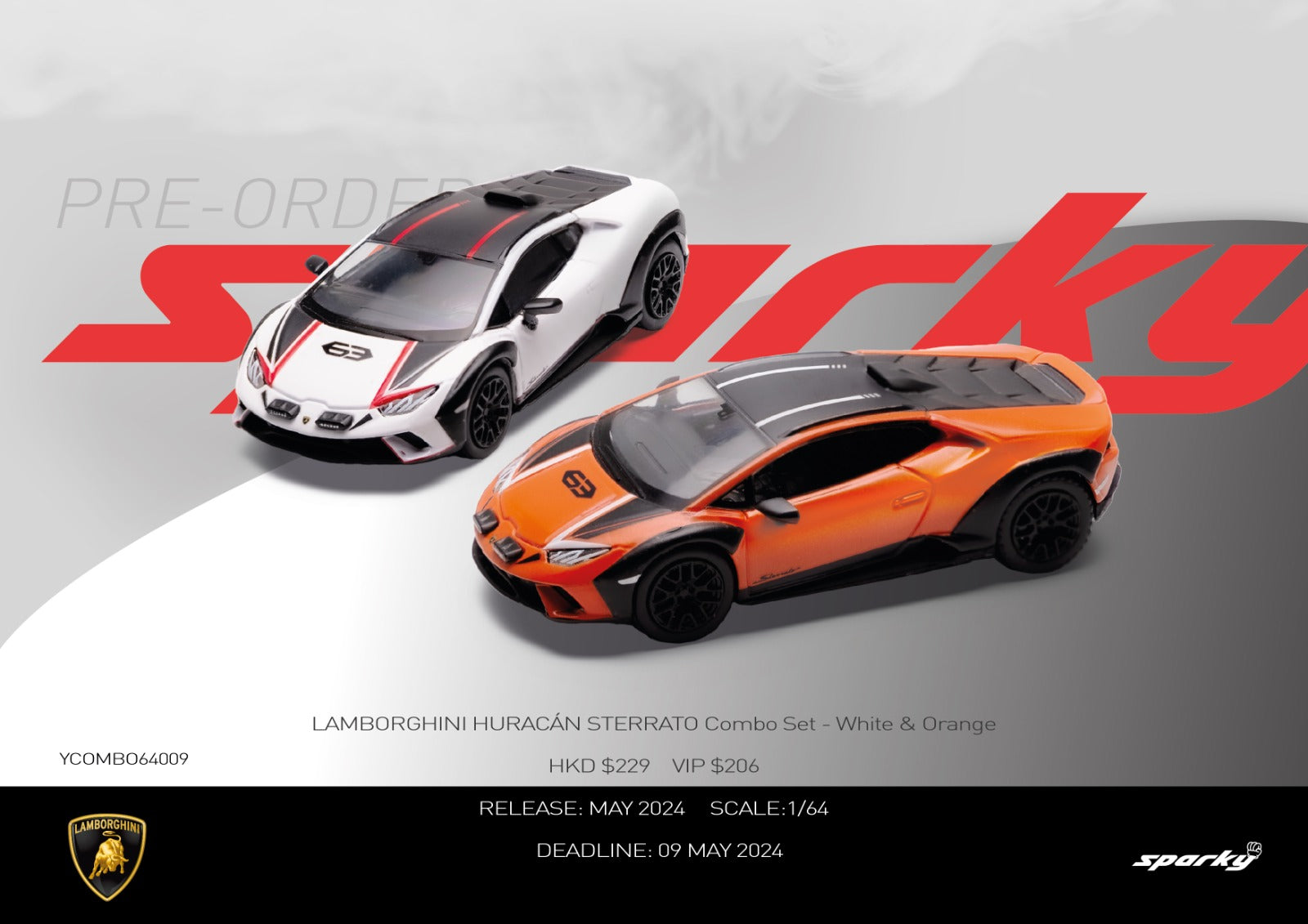 Sparky x TINY 1/64 Lamborghini Huracan Sterrato Combo Car Set - White & Orange