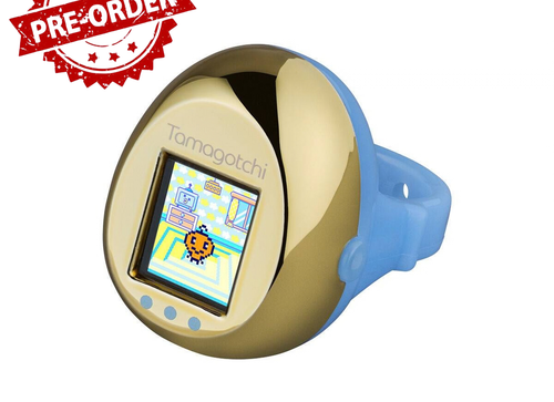 Load image into Gallery viewer, (Pre-order) Bandai Tamagotchi ring - Blue &amp; Metallic Gold Digital Pet Toy
