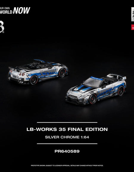 (Pre-order) POPRACE 1/64 - LB-WORKS 35GT-R FINAL EDITION SILVER CHROME Diecast