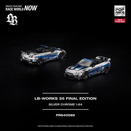 (Pre-order) POPRACE 1/64 - LB-WORKS 35GT-R FINAL EDITION SILVER CHROME Diecast
