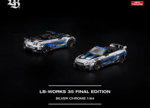 Load image into Gallery viewer, (Pre-order) POPRACE 1/64 - LB-WORKS 35GT-R FINAL EDITION SILVER CHROME Diecast
