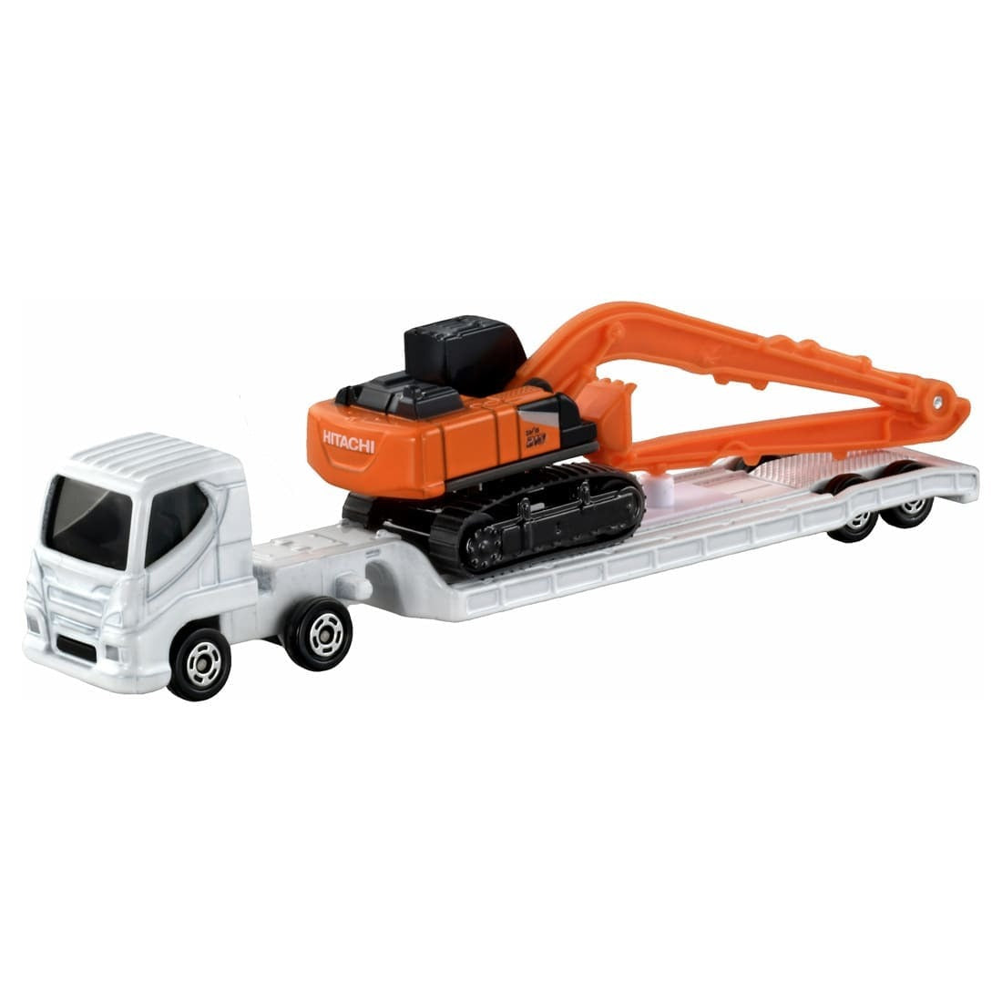 Takara Tomy Tomica No.143 Hitachi Long Front Excavator ZX210-7 SLF & Transporter