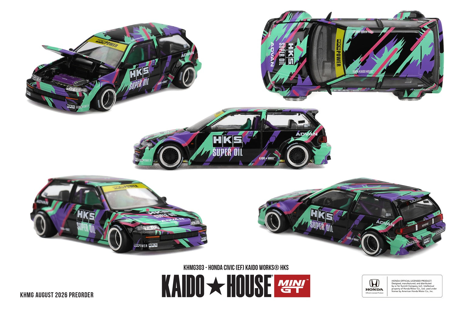 (Pre-order) Mini GT x Kaido House #303 Honda Civic (EF) Kaido Works HKS 1987
