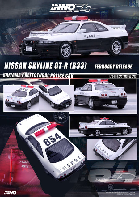 INNO64 1/64 Nissan Skyline GT-R R33 Saitama Prefectural Police Car Die-Cast