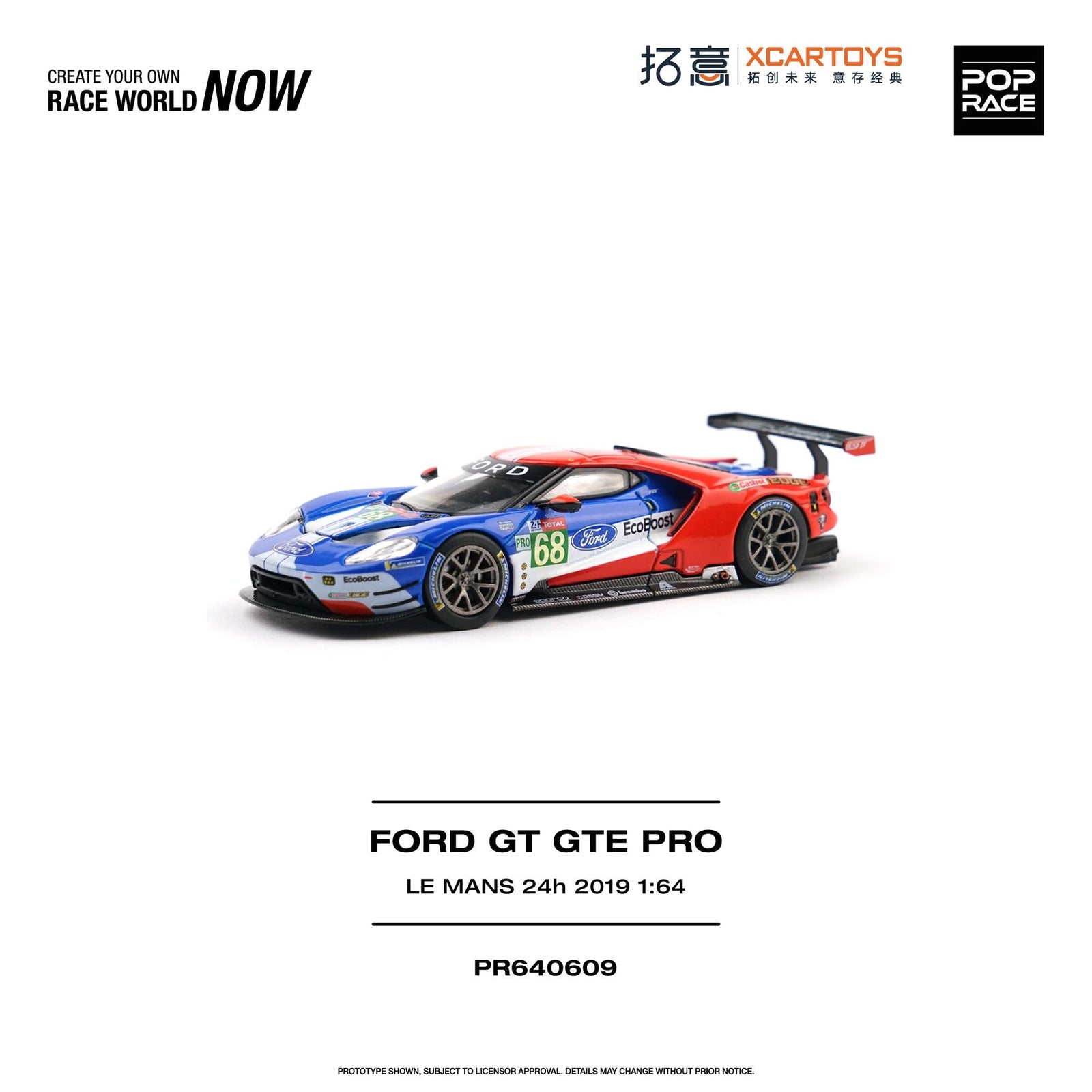 (Pre-order) POPRACE 1/64 - FORD GT GTE PRO LE MANS 24H 2019 Diecast Model Car