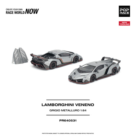 (Pre-order) POP RACE Lamborghini Veneno Grigio Metalluro New Tooling #PR640531