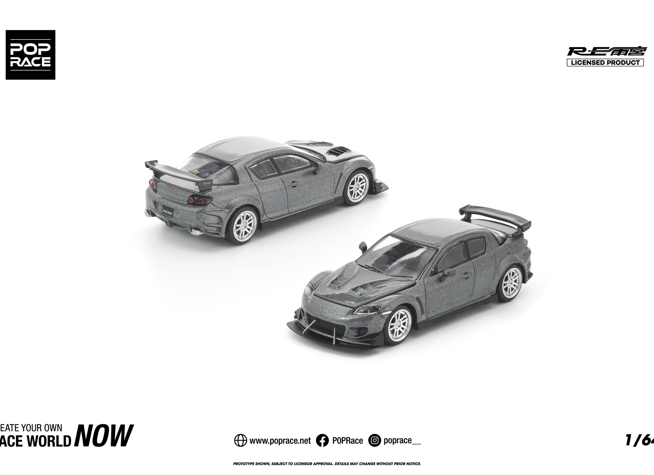 (Pre-order) POPRACE 1/64 MAZDA RX-8 RE-AMEMIYA GUN METAL Diecast Model Car