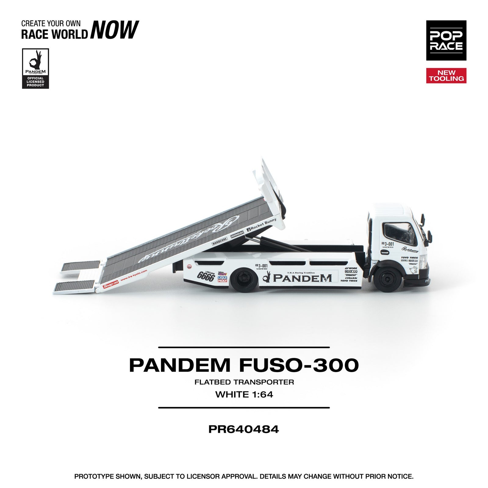 (Pre-order) POP race pandem fuso 300 flatbed transporter white new tooling