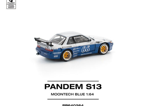 Load image into Gallery viewer, POPRACE 1/64 PANDEM SILVIA S13 MOONTECH BLUE Diecast Model Car
