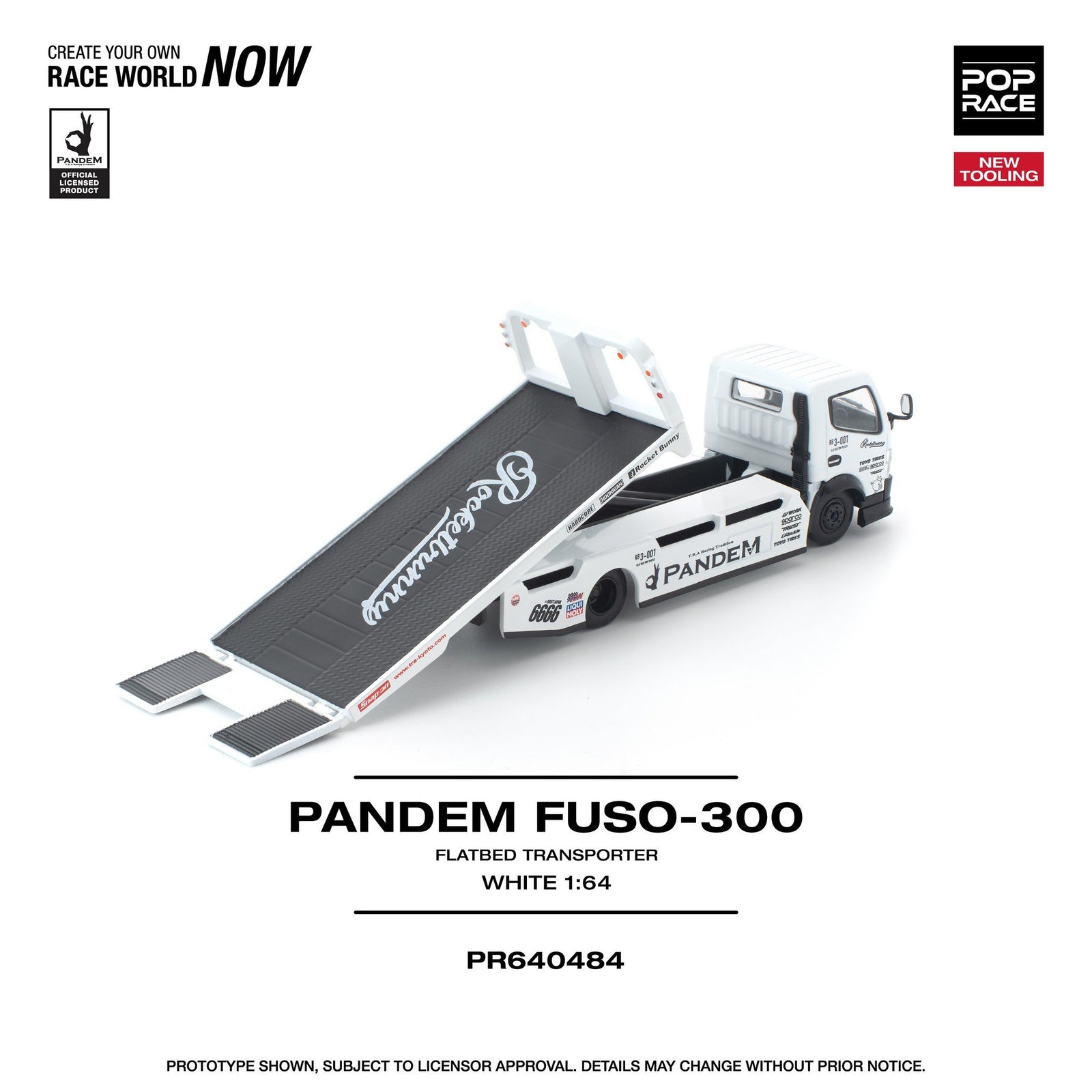 (Pre-order) POP race pandem fuso 300 flatbed transporter white new tooling