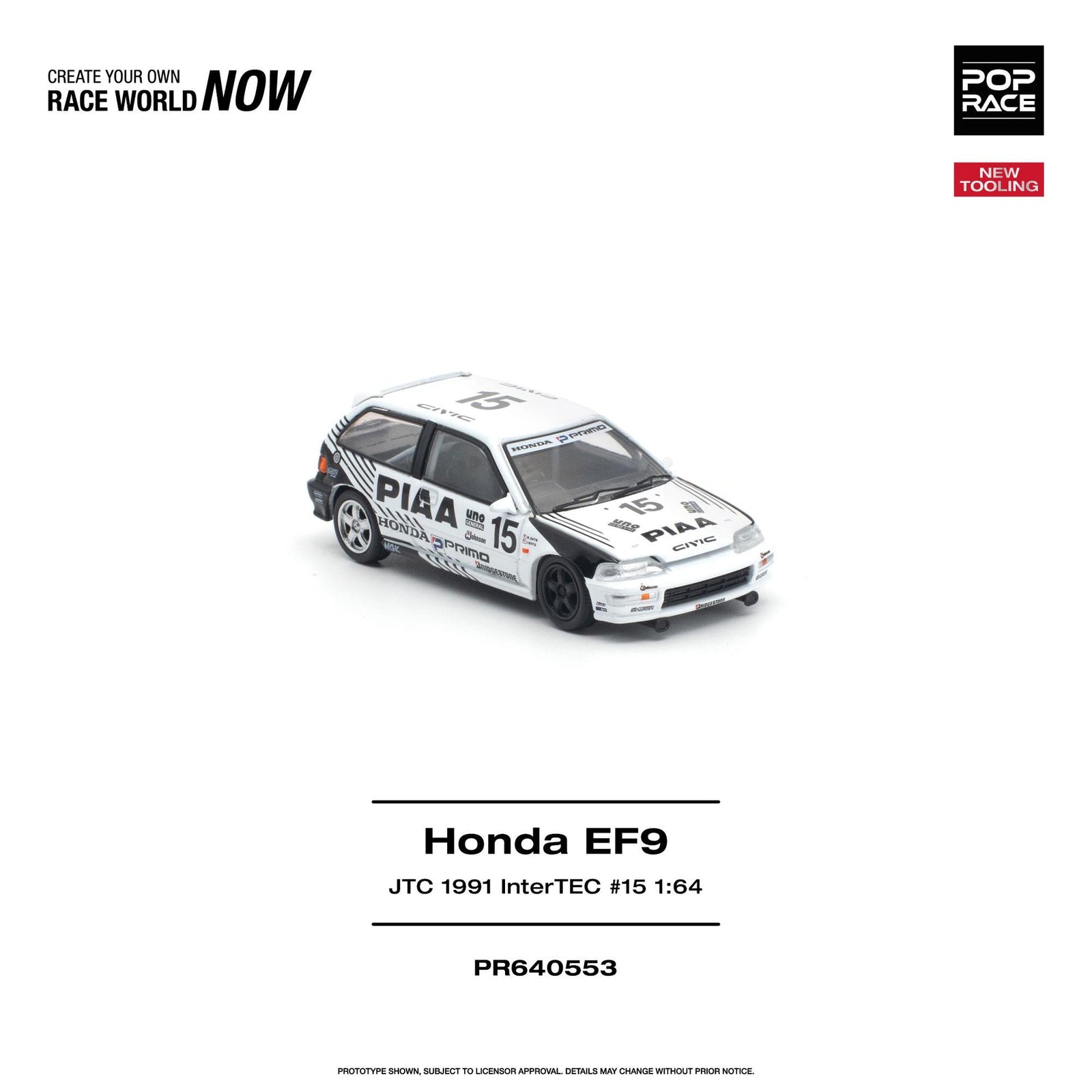 (Pre-order) POPRACE 1/64 - HONDA CIVIC EF9 #15 JTC 1991 Intertec Diecast Model