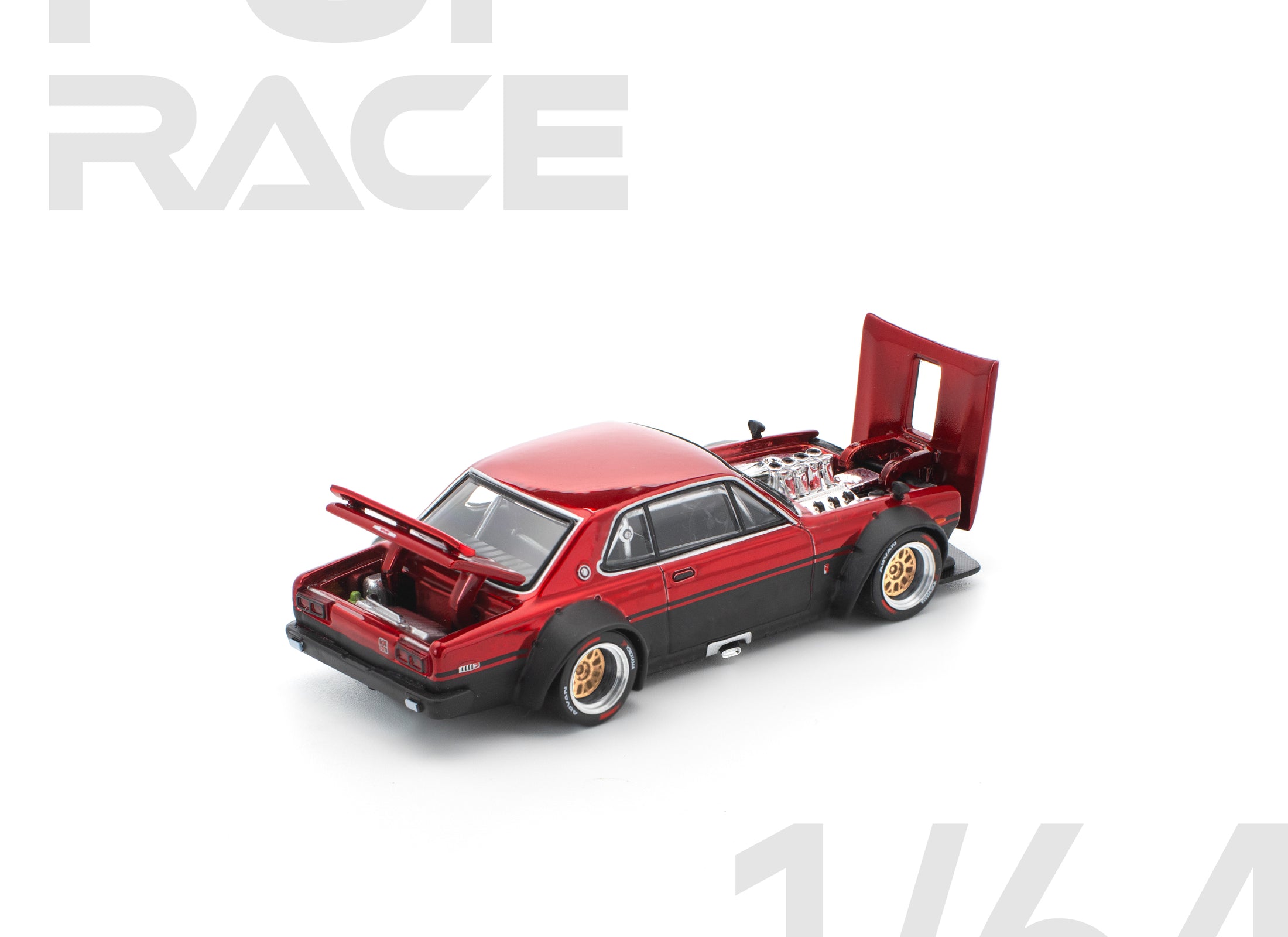 (Pre-order) POPRACE 1/64 SKYLINE GT-R V8 DRIFT (HAKOSUKA) - RED BLACK Model Car