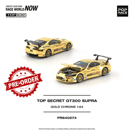 (Pre-order) POPRACE 1/64 - TOP SECRET GT300 SUPRA GOLD CHROME Diecast Model Car