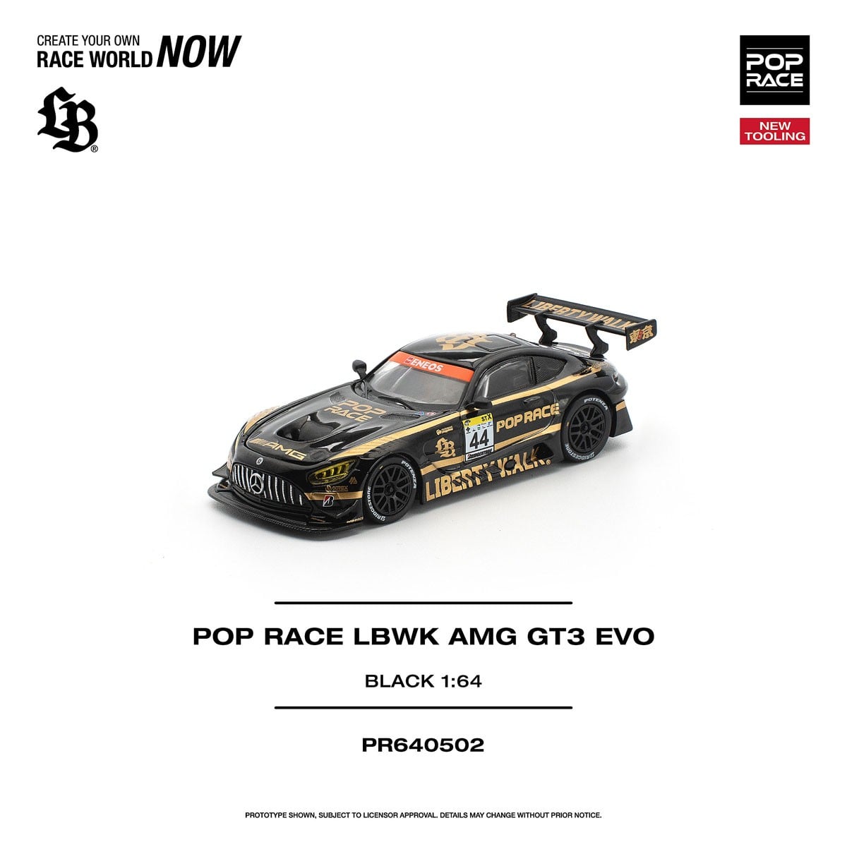 (Pre-order) POPRACE 1/64 - LBWK AMG GT3 EVO - BLACK Diecast Model Car