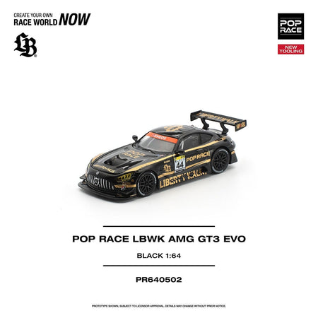 (Pre-order) POPRACE 1/64 - LBWK AMG GT3 EVO - BLACK Diecast Model Car