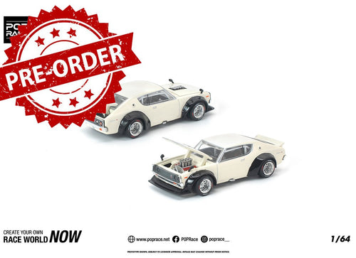 Load image into Gallery viewer, (Pre-order) POP RACE 1/64 KPGC110 KENMERI WHITE Diecast Model Car
