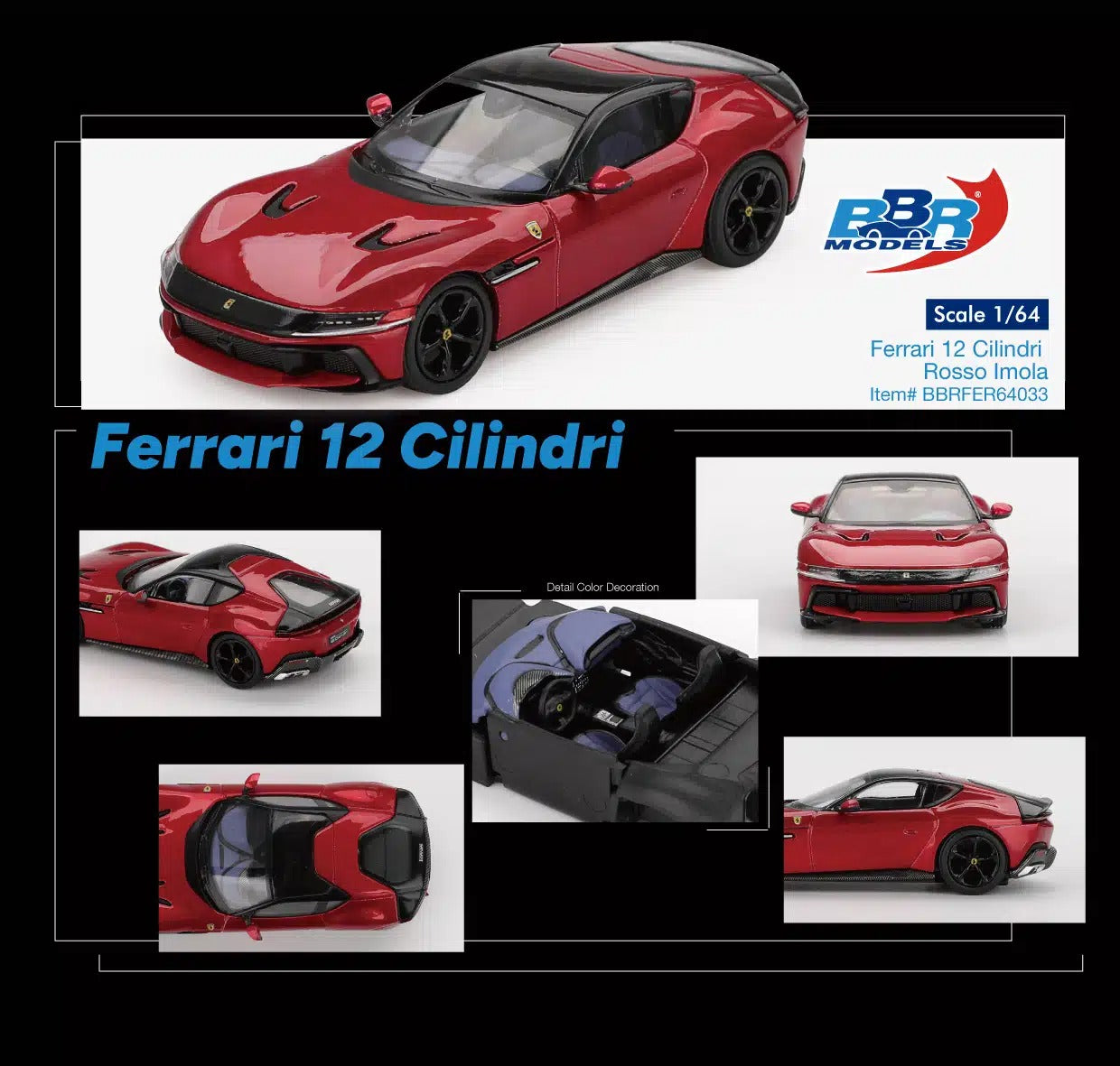 (Pre-order) BBR 1/64 Ferrari 12 Cilindri Rosso Imola Diecast Model Car