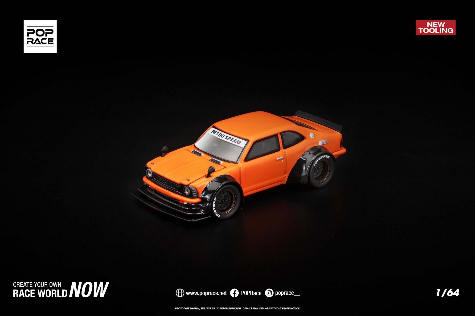 (Pre-order) POPRACE 1/64 TOYOTA COROLLA KE25 ORANGE Diecast Model Car