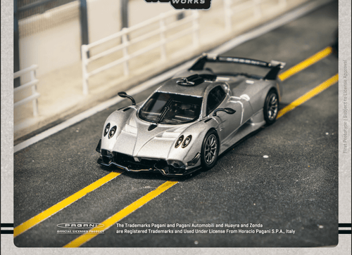 Load image into Gallery viewer, Tarmac Works 1/64 Pagani Huayra R Satin Silver Diecast Model Car
