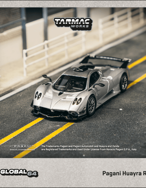 Load image into Gallery viewer, Tarmac Works 1/64 Pagani Huayra R Satin Silver Diecast Model Car
