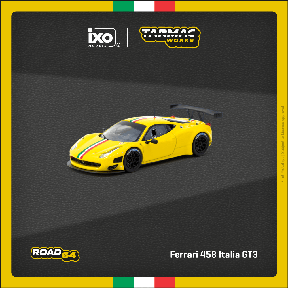Tarmac Works 1/64 Ferrari 458 Italia GT3 Yellow Diecast Model Car
