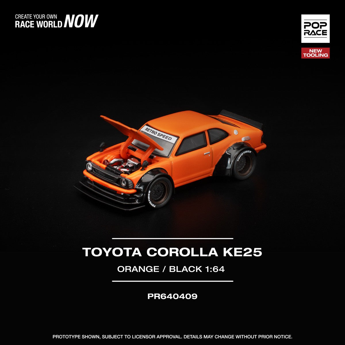 (Pre-order) POPRACE 1/64 TOYOTA COROLLA KE25 ORANGE Diecast Model Car