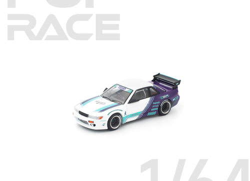 Load image into Gallery viewer, (Pre-order) POPRACE 1/64 PANDEM S13 WHITE PURPLE Diecast Model Car #PR640455
