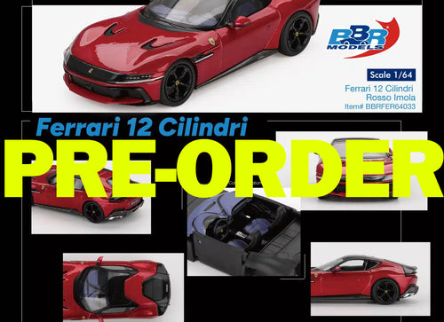 Load image into Gallery viewer, (Pre-order) BBR 1/64 Ferrari 12 Cilindri Rosso Imola Diecast Model Car
