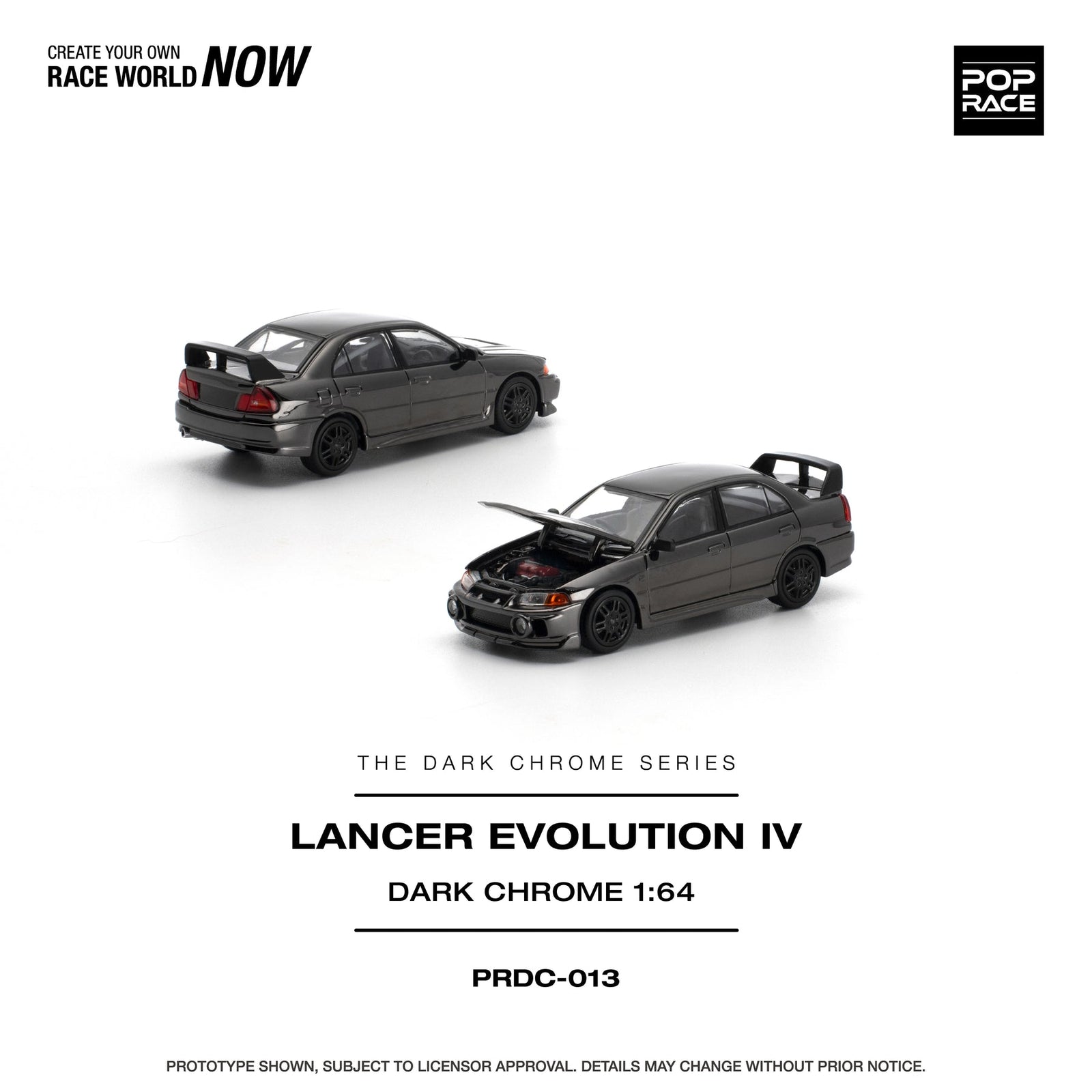 (Pre-order) POPRACE 1/64 - LANCER EVOLUTION IV DARK CHROME Diecast Model Car