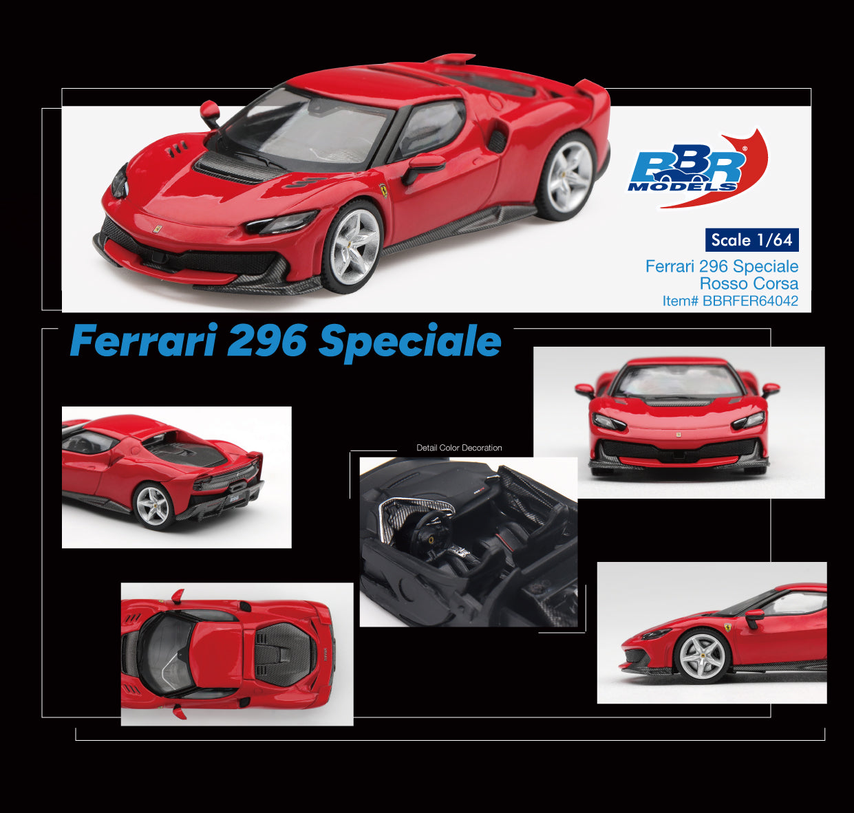 (Pre-order) BBR 1/64 Ferrari 296 Speciale Rosso Corsa (Red) Diecast Model Car