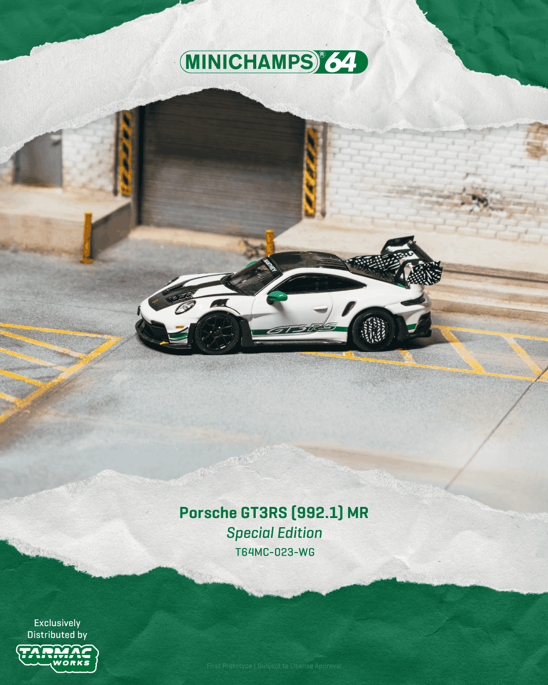 (Pre-order) Tarmac Works 1/64 Porsche GT3RS(992.1) MR White Green Diecast Model
