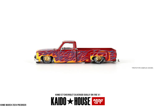 Load image into Gallery viewer, Mini GT x Kaido House 1/64 Chevrolet Silverado Dually on Fire V1
