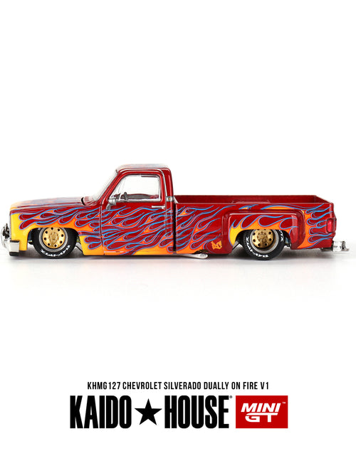 Load image into Gallery viewer, Mini GT x Kaido House 1/64 Chevrolet Silverado Dually on Fire V1
