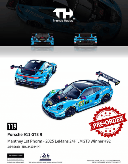 (Pre-order) Trends Hobby 1/64  Diecast Porsche 911 GT3 R LeMan 24H 2025 #92