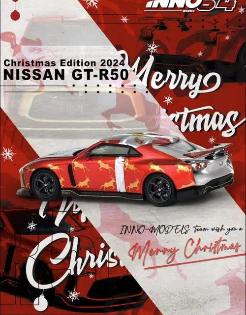 Load image into Gallery viewer, INNO64 1:64 NISSAN GT-R50 “X’MAS 2024” Special Edition Chrome Random Chase Car
