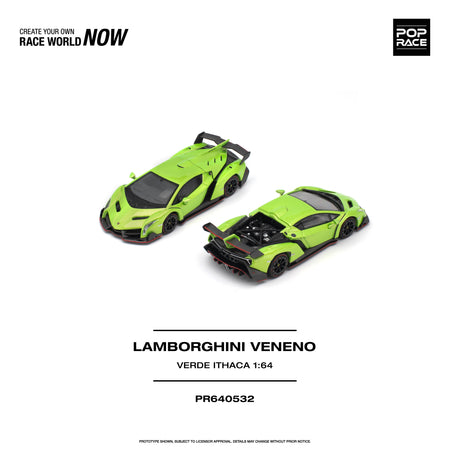 (Pre-order) POP RACE LAMBORGHINI VENENO VERDE ITHACA Diecast Model Car #PR640532