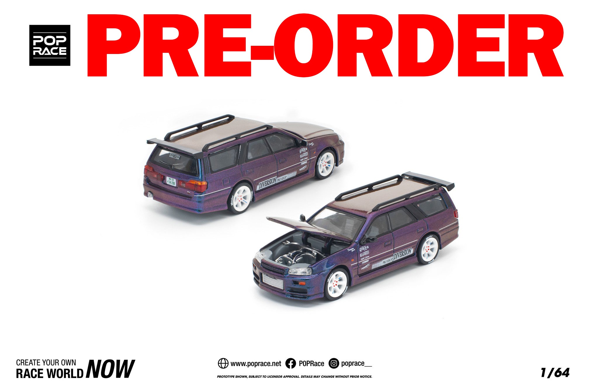 (Pre-order) POPRACE 1/64 NISSAN STAGEA MAGIC PURPLE Diecast Model Car