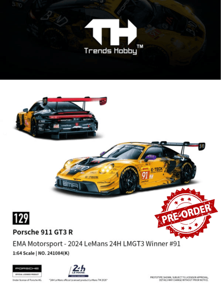 (Pre-order) Trends Hobby 1/64 Diecast Porsche 911 GT3 R - LeMans 24H 2024 #91