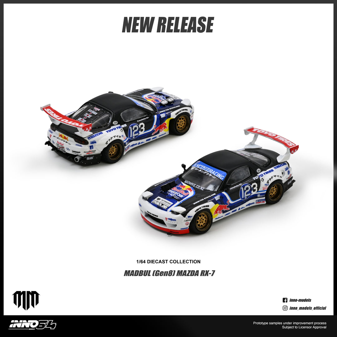 (Pre-order) INNO64 1/64 MAZDA RX-7 MAD MIKE "MADBUL Gen8" Diecast Model Car