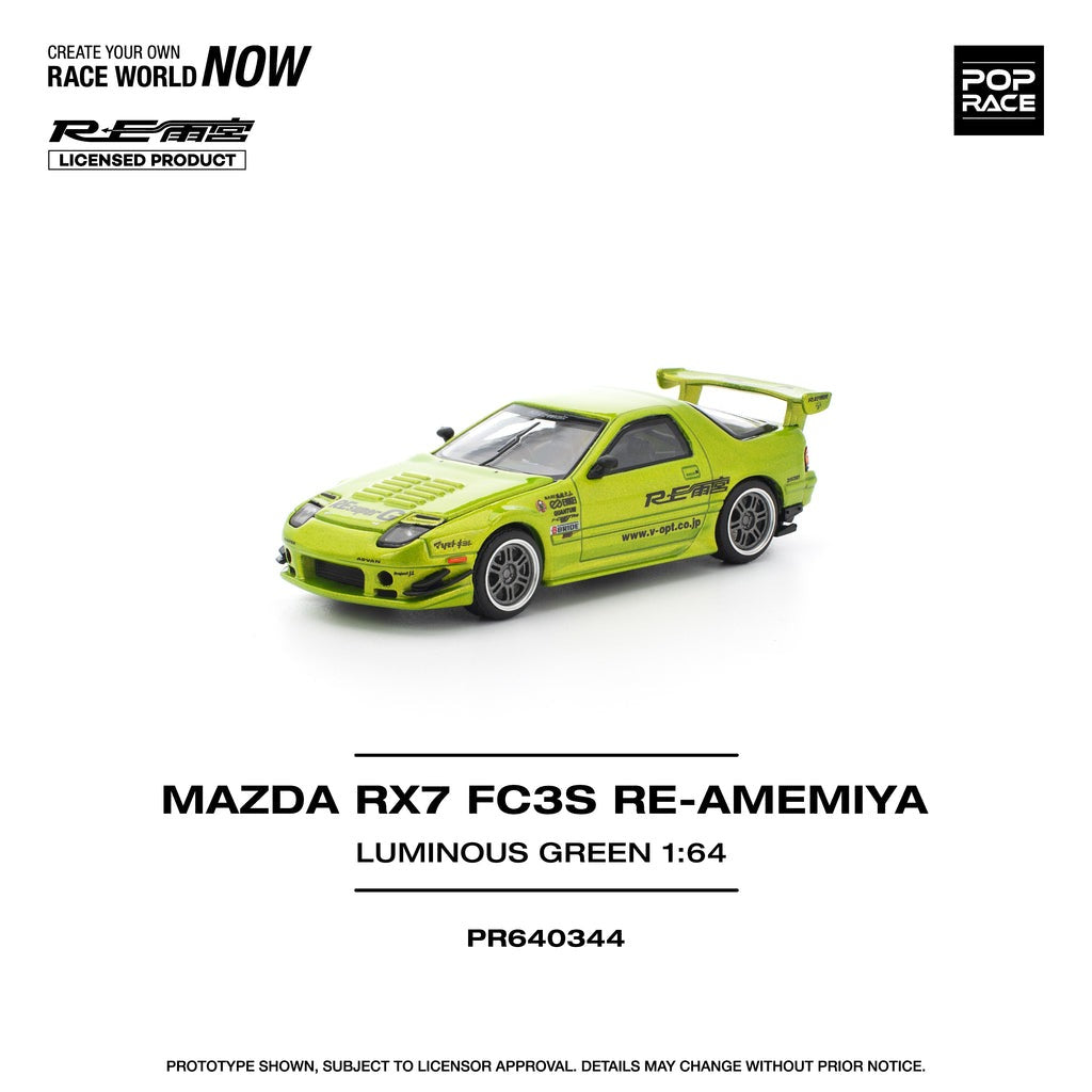 (Pre-order) POPRACE 1/64 MAZDA RX7 FC3S RE-AMEMIYA LUMINOUS GREEN Diecast Car